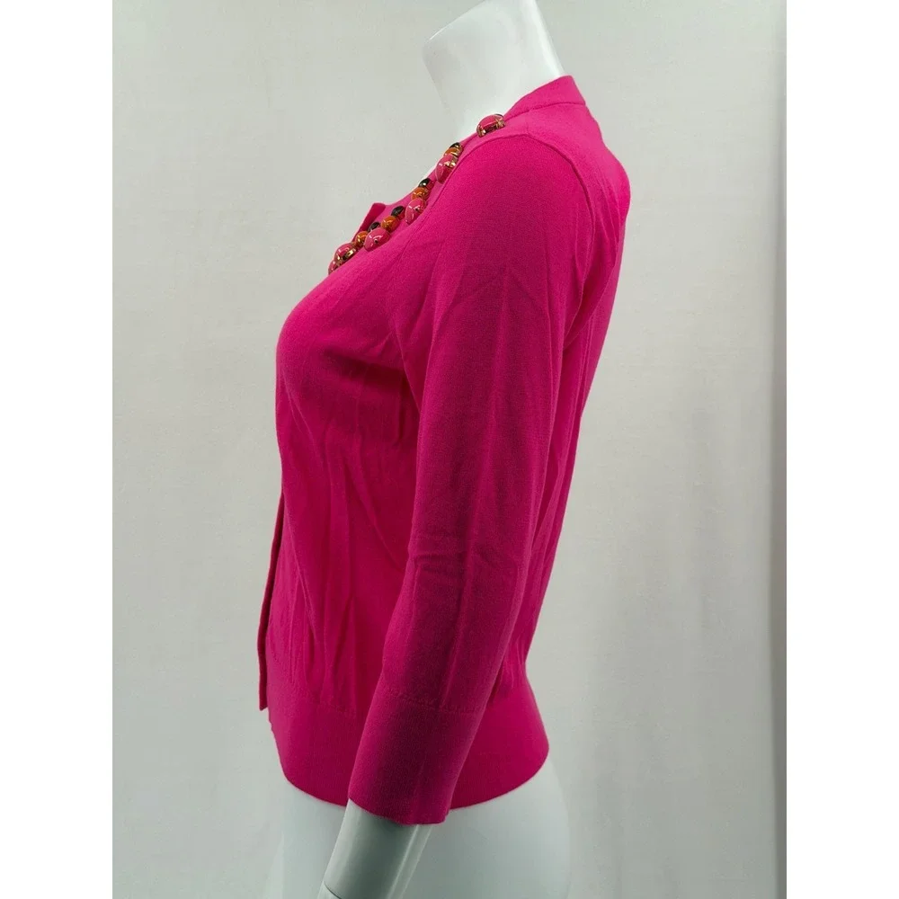 Kate Spade Sweater Women Medium Pink Rio Embellished Cardigan Chunky Bead Preppy
